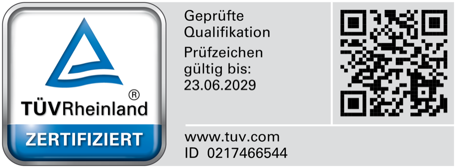 TÜV Rheinland geprüfte Qualifikation – Felix Weiß, Business Development Professional, ID 0217466544, gültig bis 23.06.2029