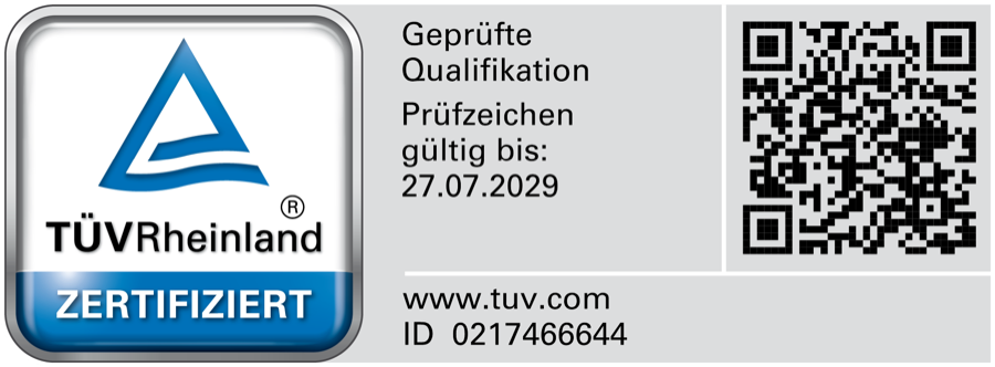 TÜV Rheinland geprüfte Qualifikation – René Tzschoppe, EU AI Act Beauftragter, ID 0217466644, gültig bis 27.07.2029